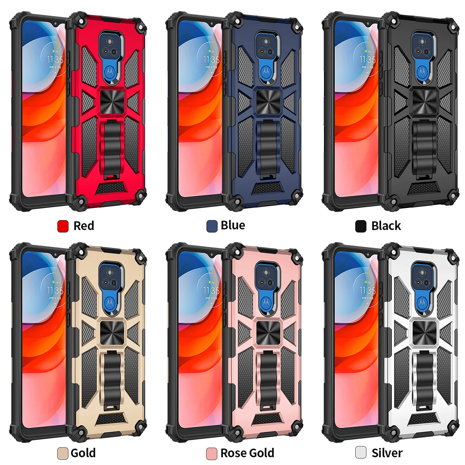 

Fashion Rugged Armor Heavy Phone Case For Motorola E6S One Plus Fusion 2020 Car Magnetic Anti Fall Kickstand Protection PC Cover