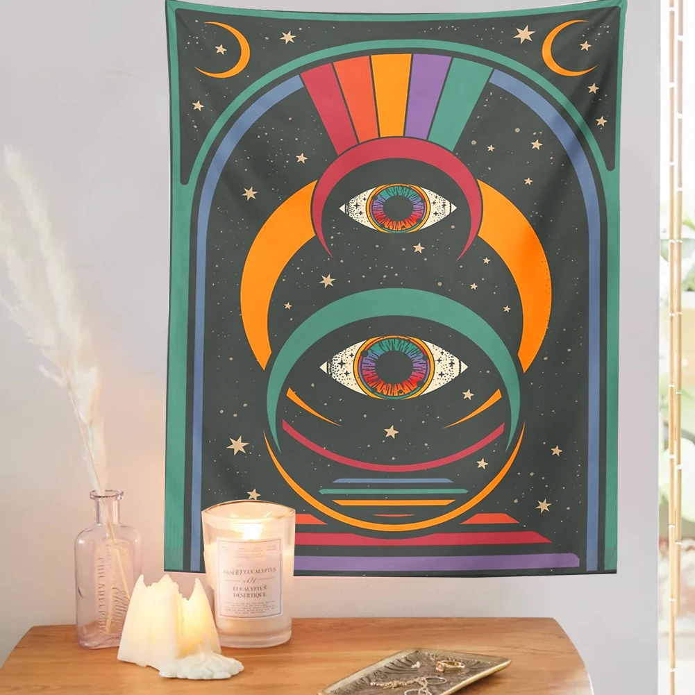 

Vintage Rainbow Tapestry Trippy Rave Wall Hangings Retro Psychedelic Peter Max Inspired Gradient Wall Decor Tapestries Evil Eyes