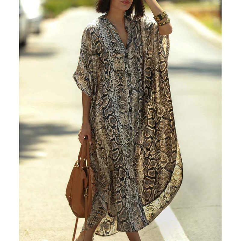 

Cover-ups 2021 Kaftan Beach Print SnakeSkin Swimsuit cover up Kimono Plage Beach Robe Femme Long Dress Sarong Dress Beachwear