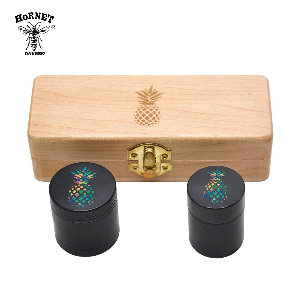 

HORNET Tobacco Wooden Stash Case Box + Aluminum Herb Grinder + Metal Smoking Stash Storage Jar Smoke Hand Pipe Accessories