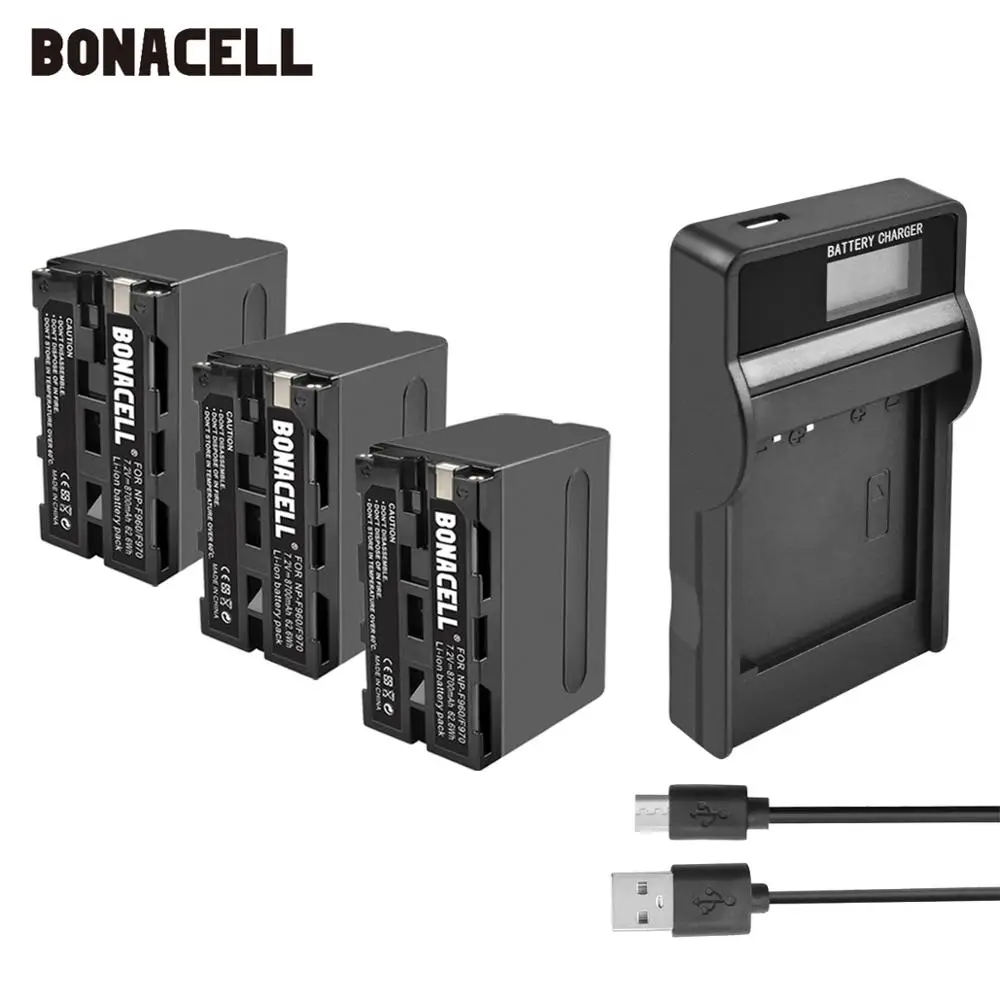 Bonacell 7,2 V 8700 мА/ч, NP-F960 NP-F970 NP F960 F970 F950 Батарея+ ЖК-дисплей Зарядное устройство для sony PLM-100 CCD-TRV35 MVC-FD91 MC1500C L50 - Цвет: 3XBattery Charger