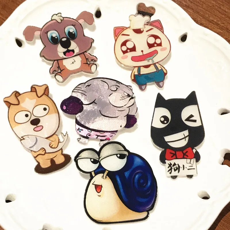 6 шт. Мультяшные животные кошка свинья собака 3D принт акриловые значки для