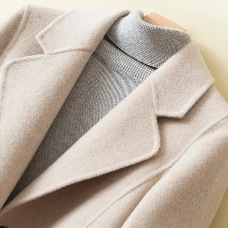 2020 100% пальто Весна Осень Длинная шерстяная куртка Элегантные женские и куртки