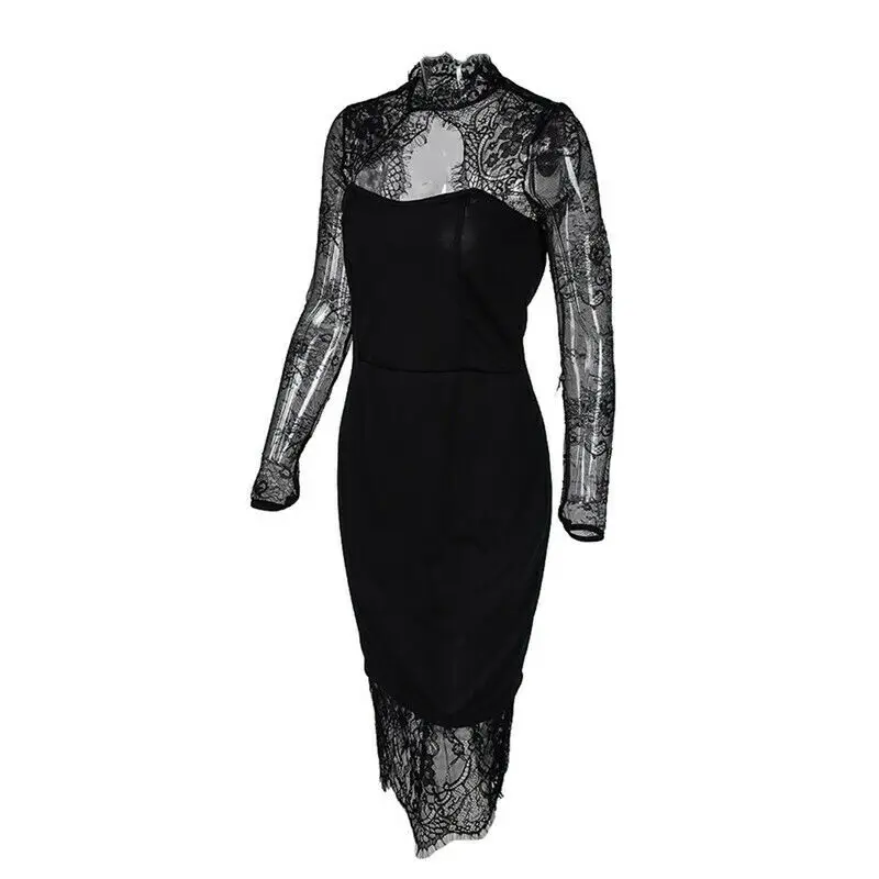 2020 Новое весеннее кружевное Бандажное платье с длинным рукавом женское