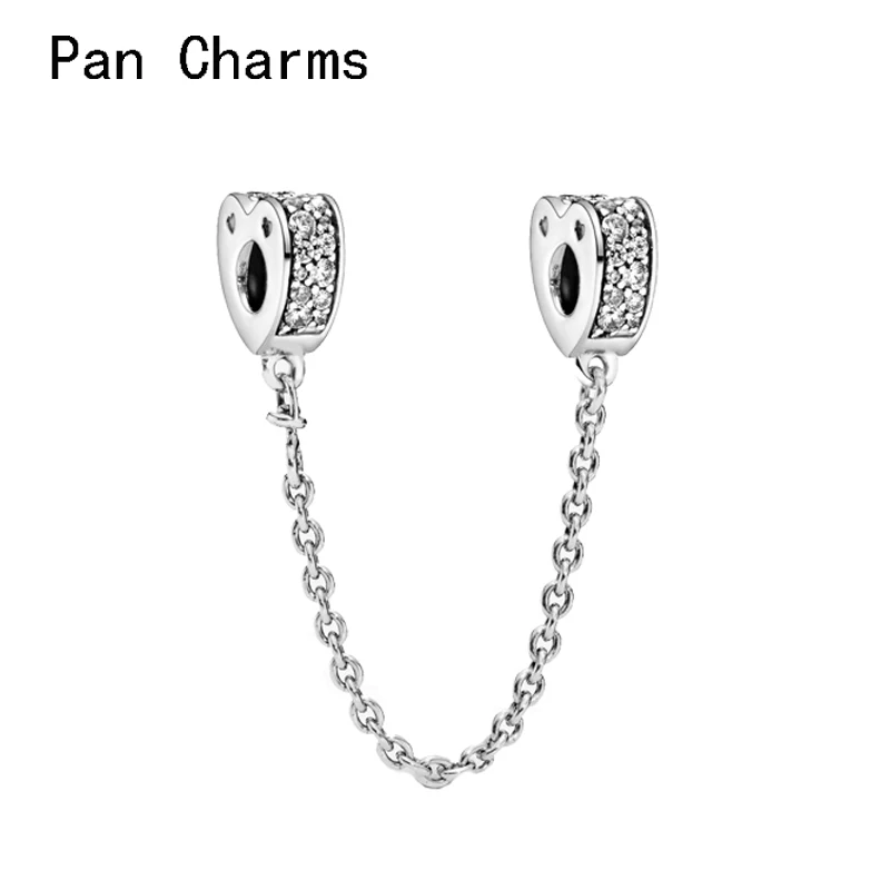 

Hot Sale 30% Silver Pave Crystal Heart Safety Chain Charm Beads Fit Original Beads Bracelet Jewelry Making 2021