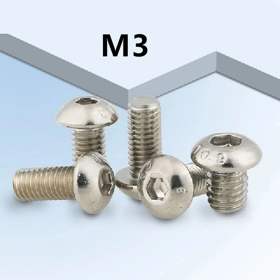 

100PCS M3x6/8/10/12/16/20/25mm GB70.2 10.9 nickel plating Round Head Screws Mushroom Hexagon Socket Button Head Screw ISO7380