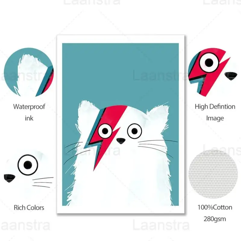 

Animal Canvas Painting Wall Art Cartoon Black White Bandana Lightning Cat Home Decor Posters and Prints Wall Pictures Unframed