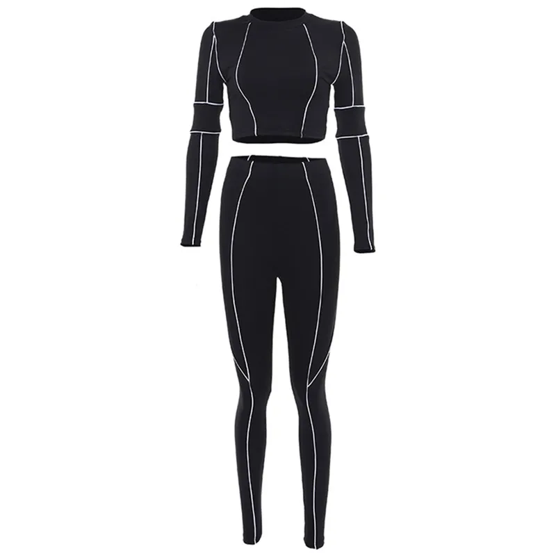 Женский спортивный костюм черная футболка в полоску с длинным рукавом