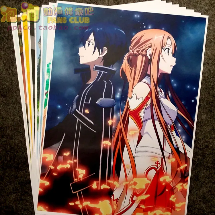 

8Pcs/1lot Anime Sword Art Online Kirigaya Kazuto Picture Posters Figures Poster 42x29cm for Wall Home Decoration Collection Gift