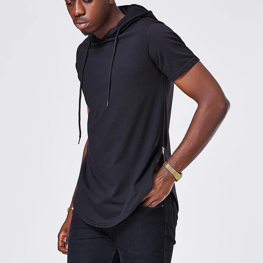 

Fashion Solid Hoodies Men's Short Sleeve Clothes Swag Hem Sweatshirts Men Side Zipper Hip Hop Streetwear Casual Man Hoody Cloth