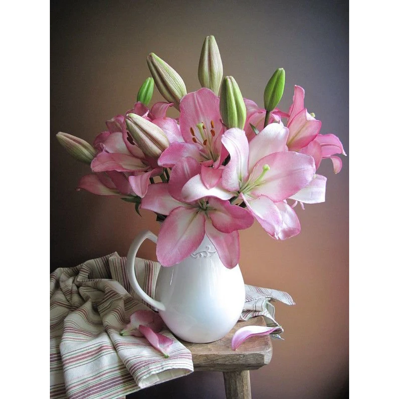 Домашний декор ваза с розовыми цветами лилии сделай сам картина маслом по