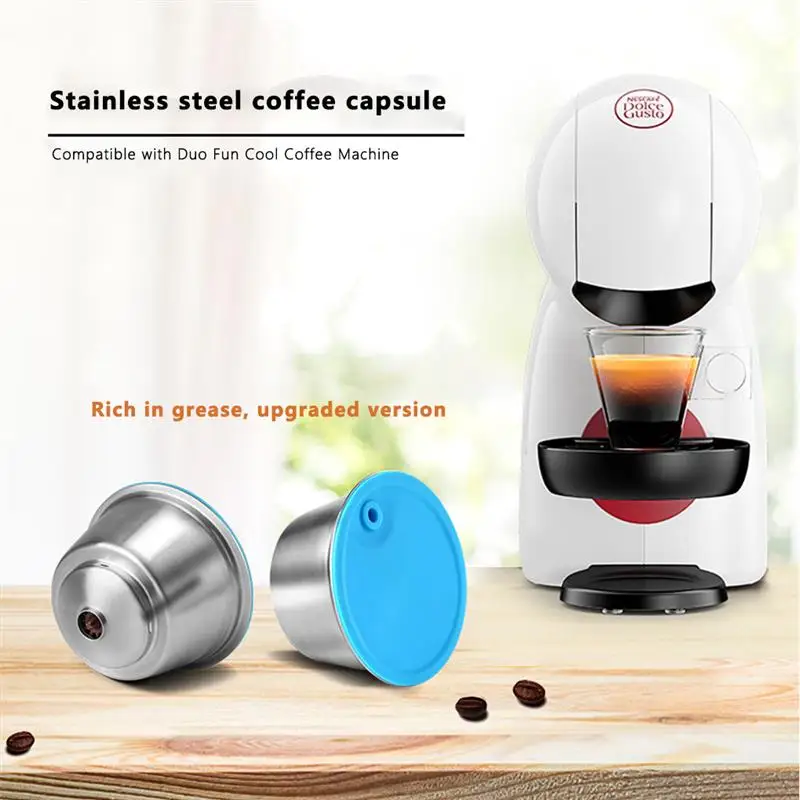

Coffee Pod Stainless Steel Refillable Coffee Cup Pod with Brush and Spoon Replacement for DOLCE GUSTO Pod With Hammer