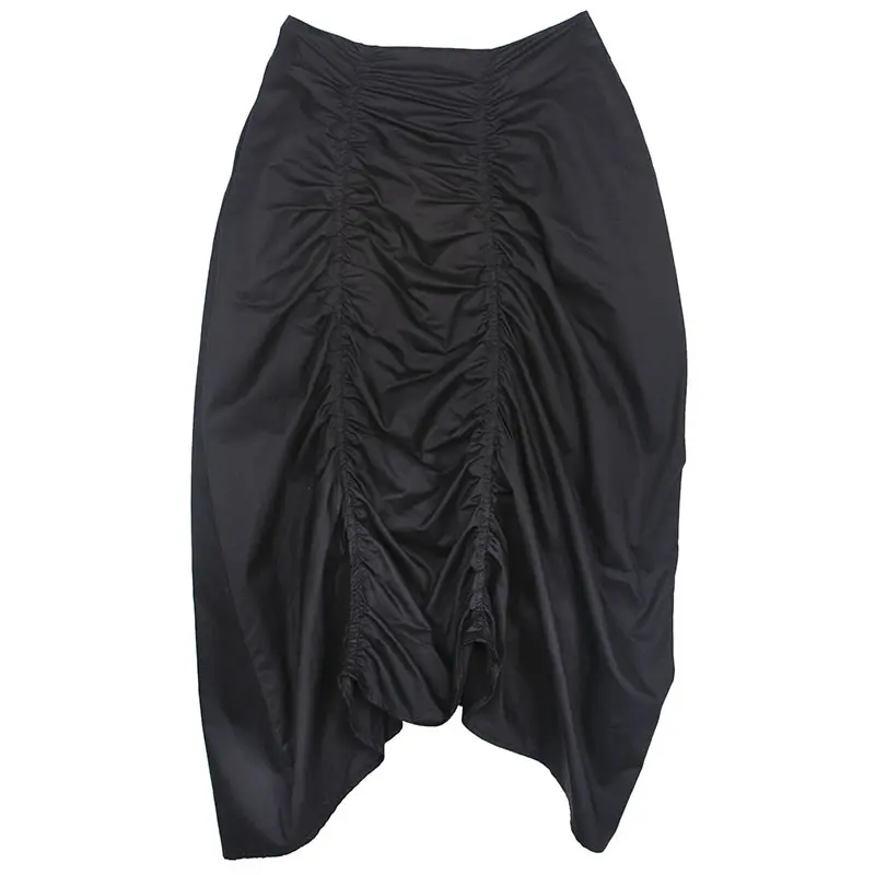

Irregular Pleated Skirt Fashion New 2020 Summer Elastic Waist Black Small Fresh Pocket Goddess Fan Minority Skirt T056