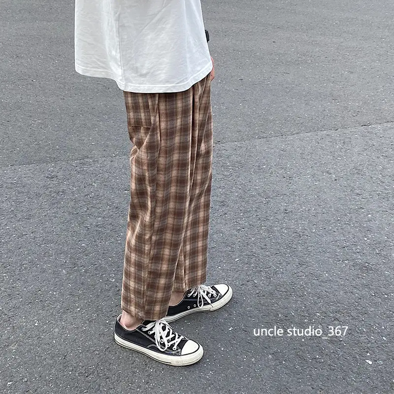 Брюки мужские тонкие в клетку модные прямые Хлопковые Штаны ретро стиле уличная