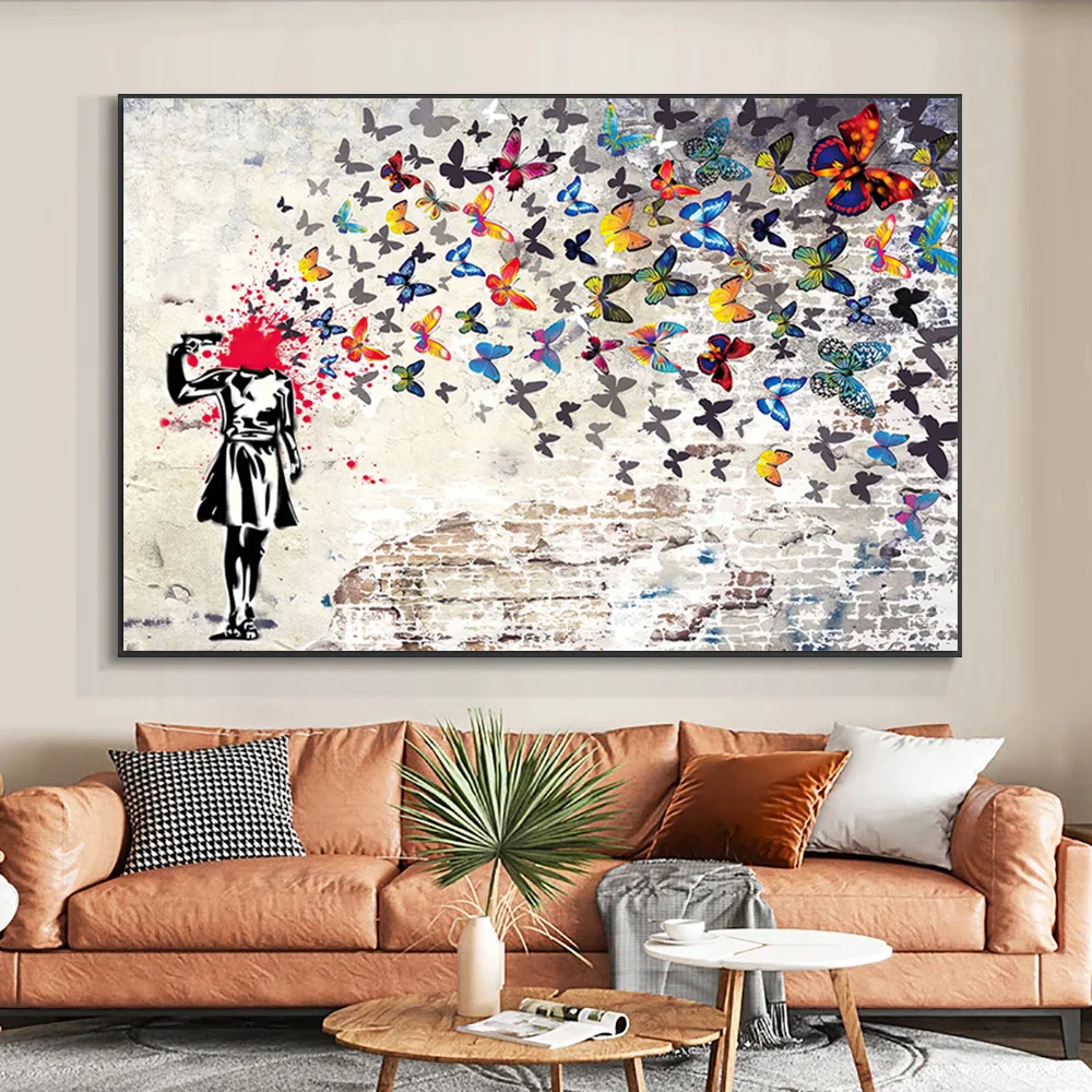 

Headless Girl and Butterfly Canvas Painting Graffiti Posters and Prints Wall Art Picture for Living Room Home Decor Cuadros