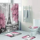 Занавеска для ванной комнаты, с рисунком розовой Парижской башни, с 3D изображением французского городского пейзажа