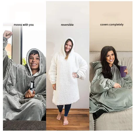 

Wearable Blanket Winter Sherpa Blanket Long Sleeve Ultra Plush Blanket Hoodie Sweatshirt Warm Flannel Hooded Wearable Blankets
