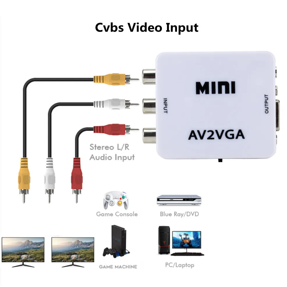 Преобразователь LccKaa Mini RCA в VGA конвертер AV2VGA с 3 5 мм аудио видео преобразователь