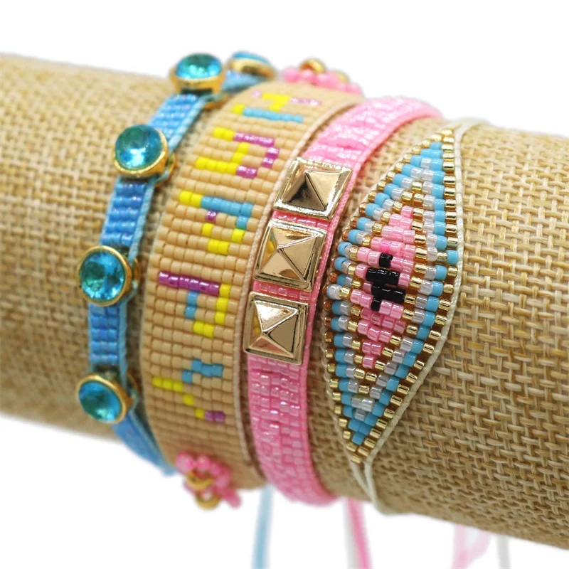 

GRAPES Evil Eye Bracelet MIYUKI Collorful Letter Pulseras Mujer 2021 Zircon Rivet Bracelets Set For Women Jewelry Gift Wholesale