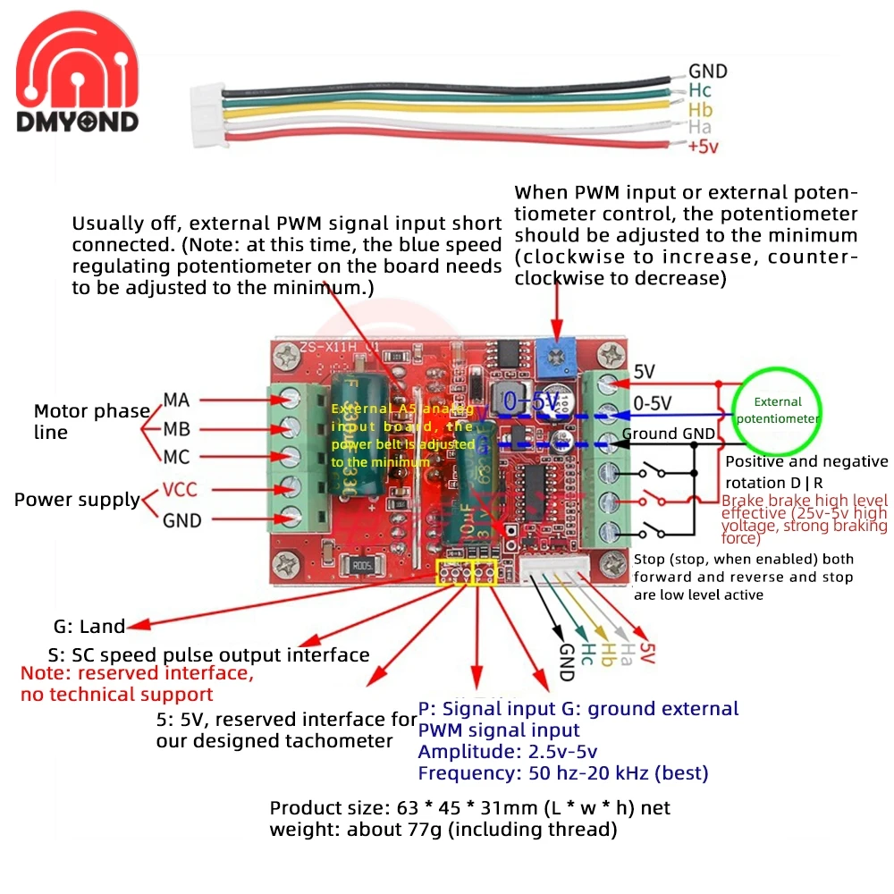 DC 12V 24V 48V 400W BLDC трехфазный бесщеточный двигатель постоянного тока PWM Скорость