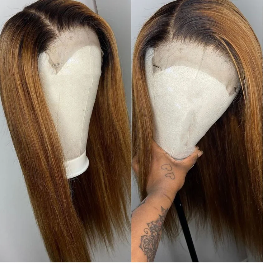 Шелковый прямой 13 × 4 парик из кружева Омбре медовый блонд цветной человеческих