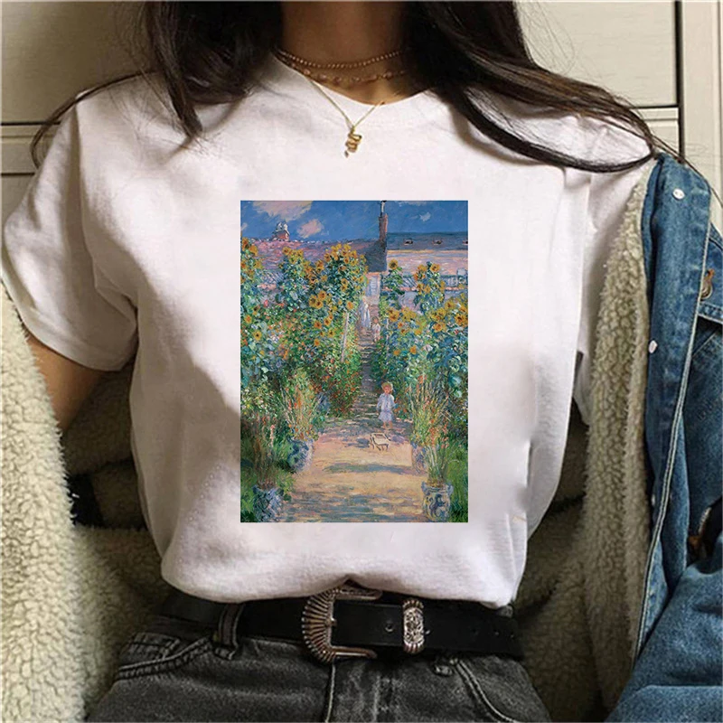 

Women Summer Fashion Art Oil Painting T shirt Harajuku Aesthetic Printed Short Sleeve O-Neck Tee shirt Femme