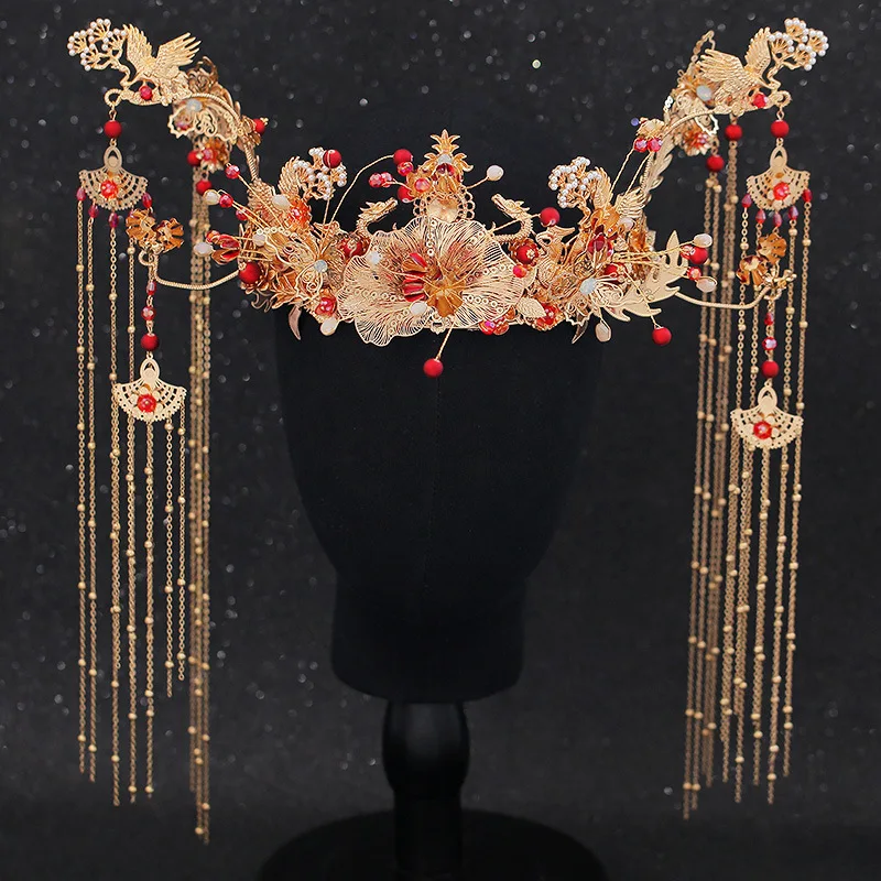 JaneVini роскошный китайский свадебный головной убор костюм старинный с золотыми