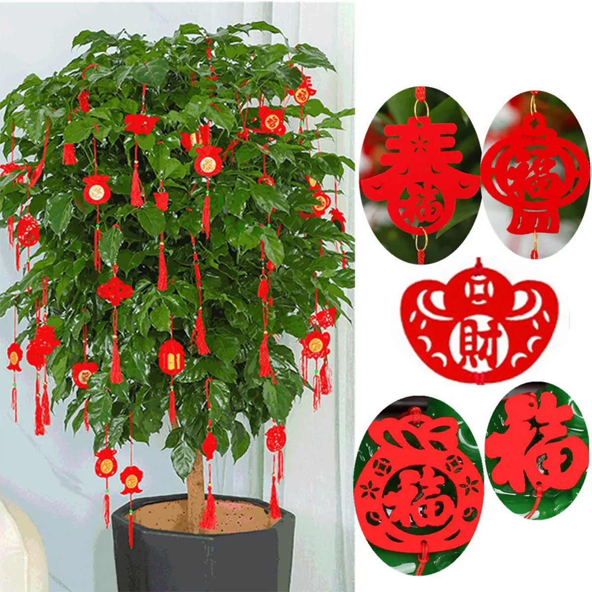 

For New Year Home Office Car Bonsai Spring Festival Decoration 6Pcs Mini Red Chinese Knot Pendant Traditional Lucky Fu Pendants
