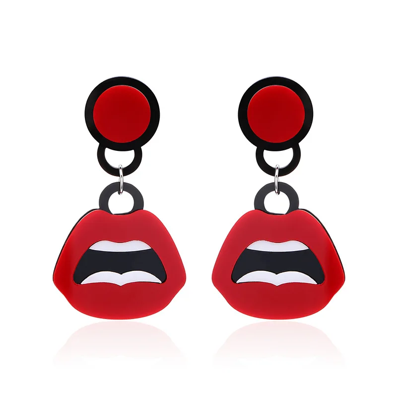 Модный с изображением красных губ хип-хоп панк акриловые серьги круглые женские
