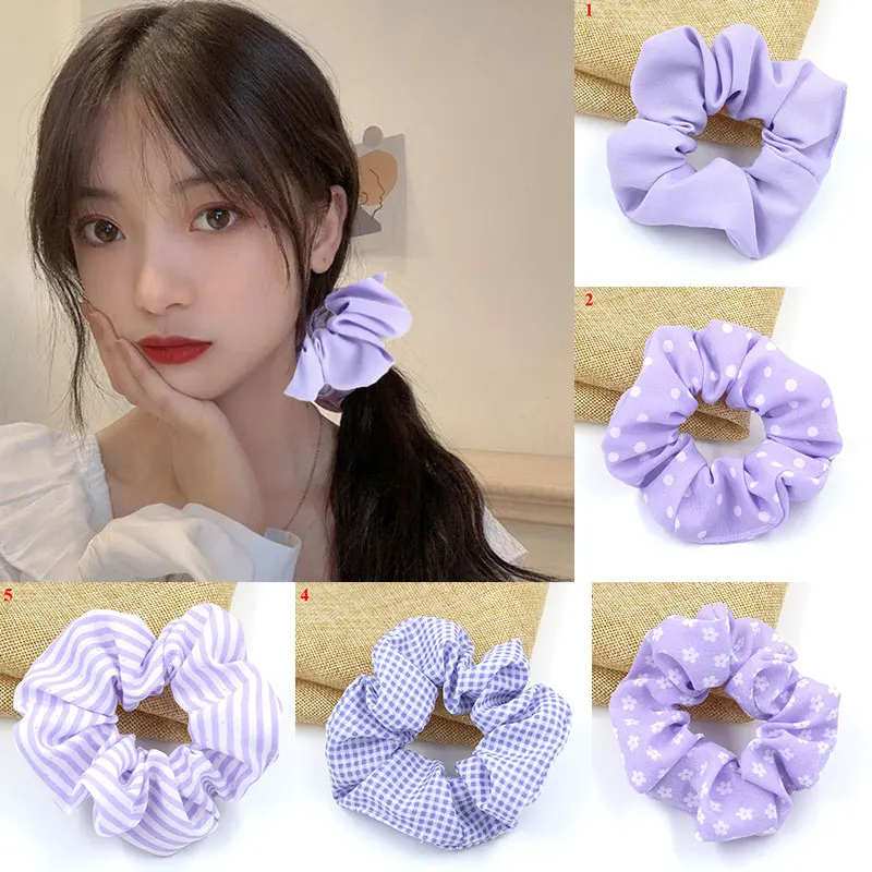

Colored Hair Bands Purple Series Hair Bands, Large Flowers, Printed Hair Ropes Plaid Stripes,Elastic Hair Bands and Rubber Bands
