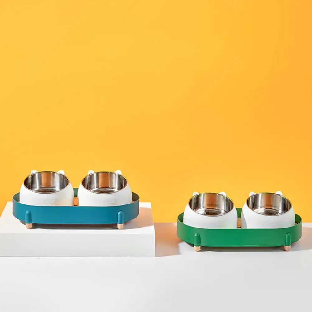 

Cat Pet Double Bowl Cat Food Rice Bowl Stainless Steel Drop Resistant Durable Feeding Bowl