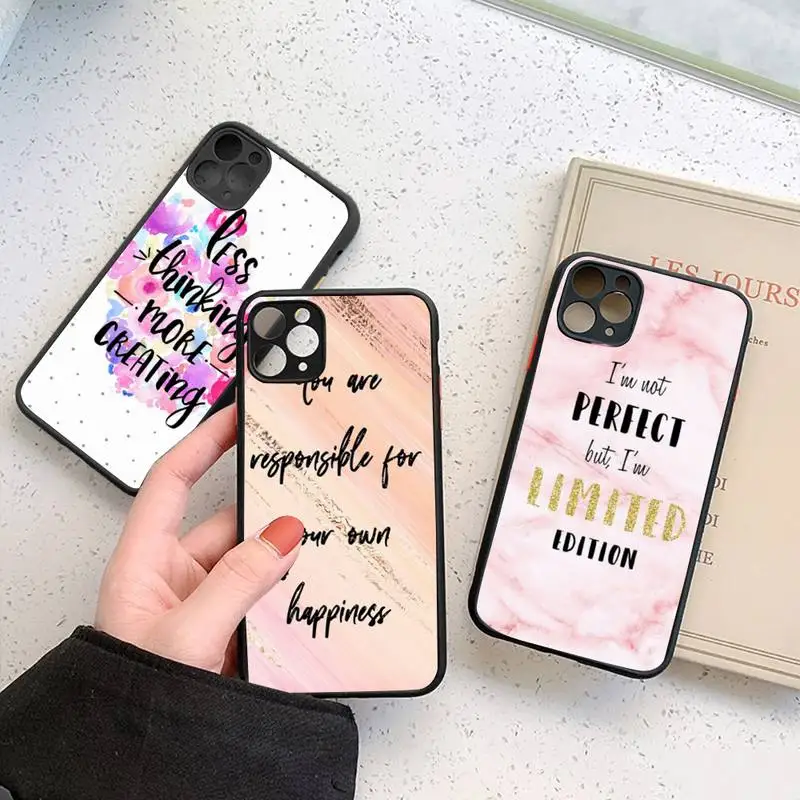 

fashion Pink marble text Phone Case Matte Transparent for iPhone 7 8 11 12 s mini pro X XS XR MAX Plus cover funda