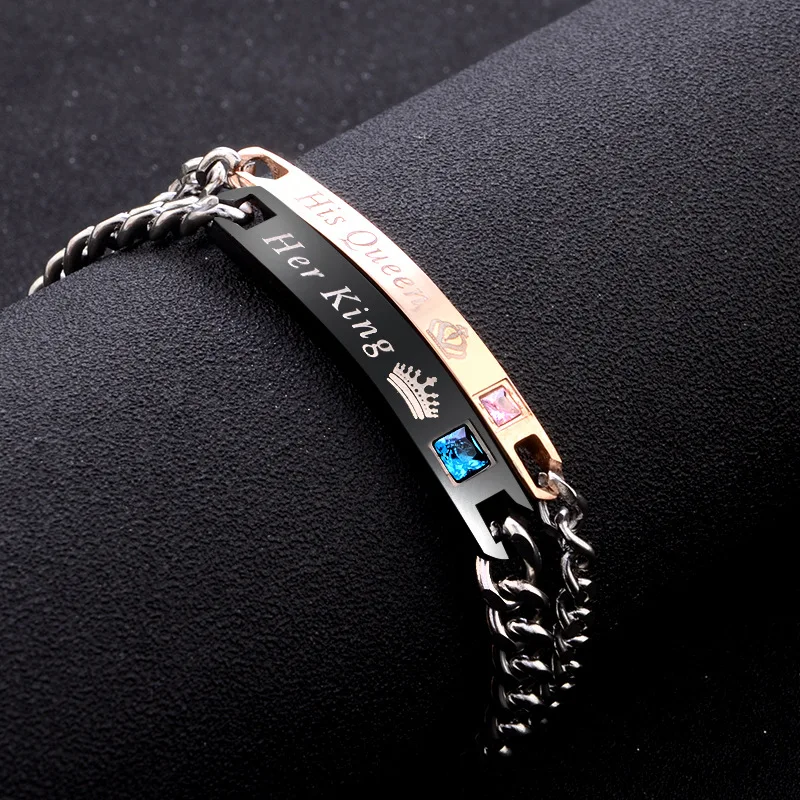his queen her king Bracelets lovers Lettering Bracelet for Wife black rose gold couple tag lover | Украшения и аксессуары