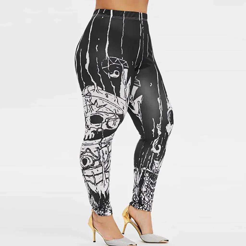 JAYCOSIN Women Ladies Skeleton Printed Fitness Halloween Leggings Stretch Pants Trousers Micro-elastic Sports Fashion | Женская одежда