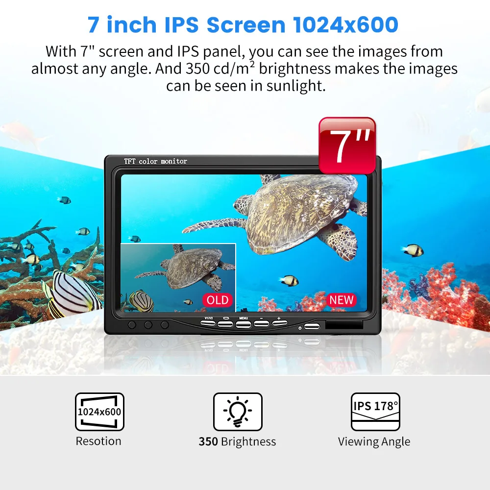 Eyoyo EF07H 7&quot Underwater Fishing Camera Fish Finder Upgrated 720P 12 IR Lights with 1024x600 IPS Monitor | Спорт и развлечения