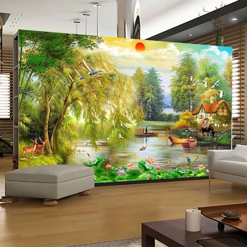 Самоклеющиеся водостойкие обои с изображением пейзажа гостиной телевизора