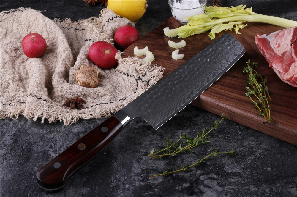 3 шт. японский шеф-повара Nakiri Gyuto Набор ножей для стейка Дамасские кухонные ножи с ручкой Dalbergia Полный Тан приготовления столовых приборов Новинка