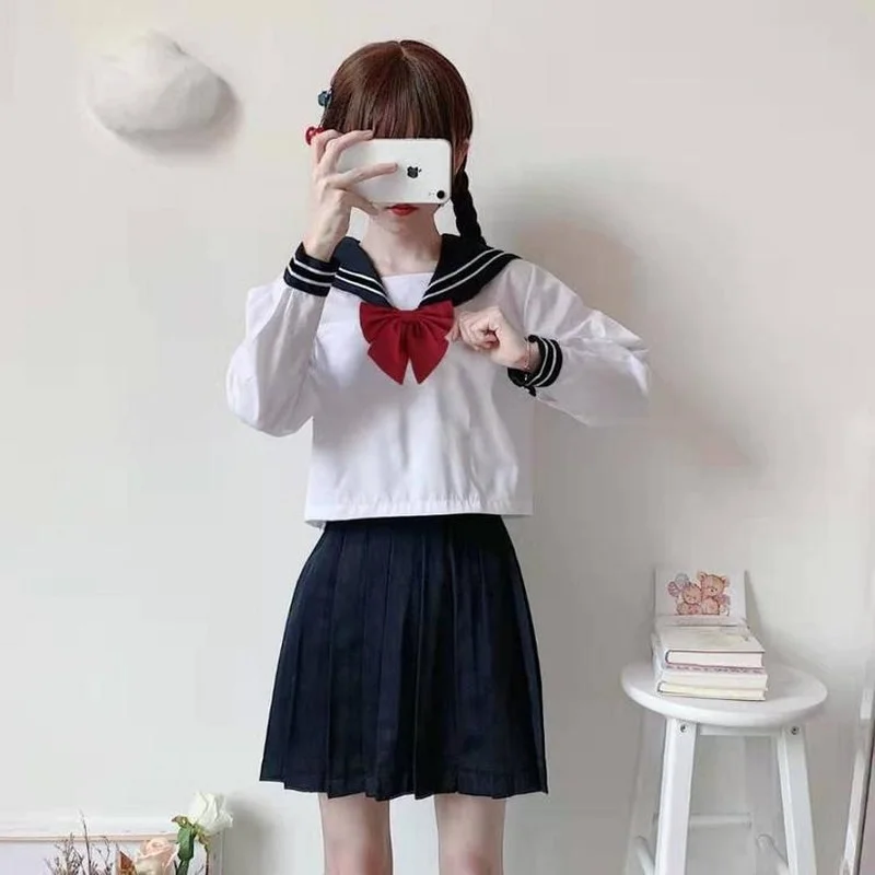 

Sailor suit female Japanese jk uniform student jacket Korean style long and short skirt navy cute sleeve college style school