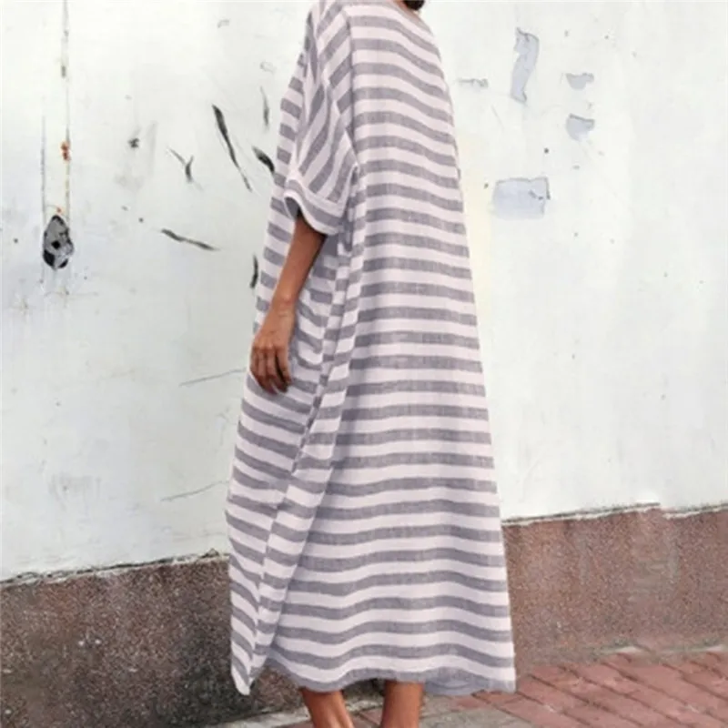 Повседневное Полосатое платье с коротким рукавом модное летнее женское круглым