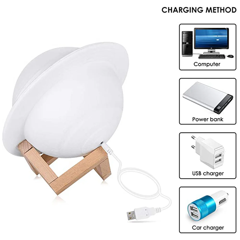 LEDGLE Saturn Lamp 3D Print Like Moon Table Safe Bedside Night LED USB Light for Kids Women Girls Family Birthday Gift | Освещение