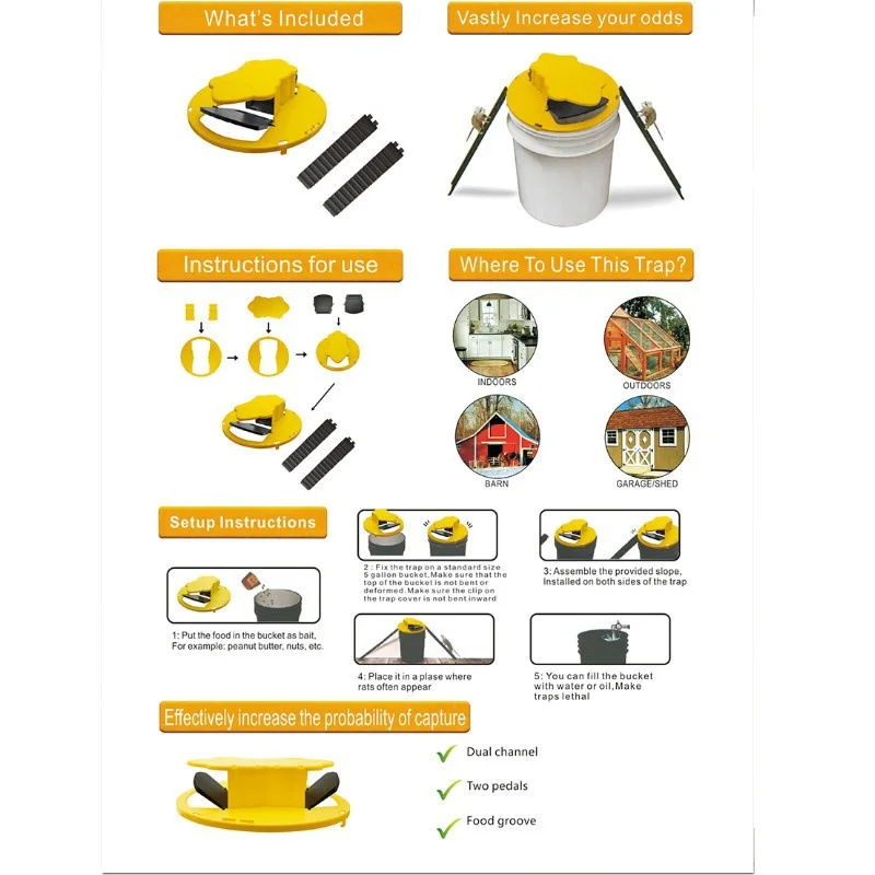 Trampa para ratones inteligente reutilizable, con reinicio autom&aacute;tico, para interior y exterior, con tapa de cubo de pl&aacute;stico-4