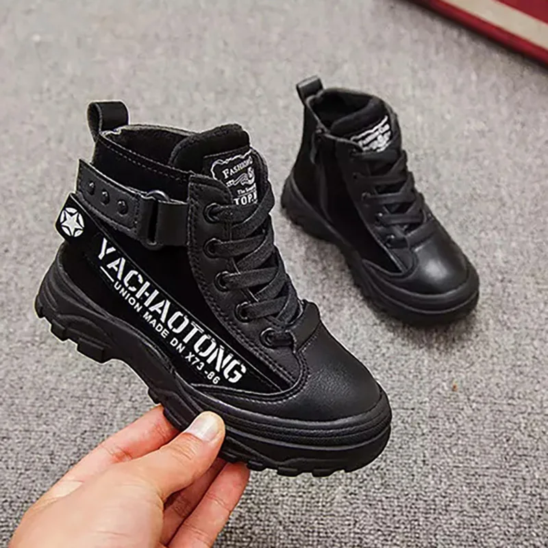 Осень зима 2019 кожаные ботинки Martin для мальчиков и девочек с бархатной подкладкой