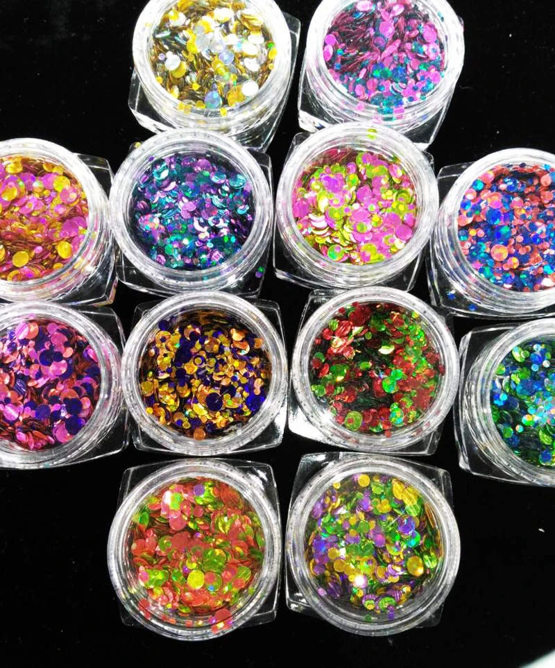 

Nail Art Confetti Glitter 12Jar Set Nail art Decoration Round Dot Shape Mini Sequins Craft Supplies Thin Color Small Combination