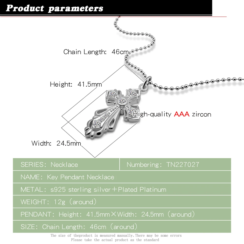 Мода 925 Серебряное ожерелье женские колье с подвеской в виде креста популярная