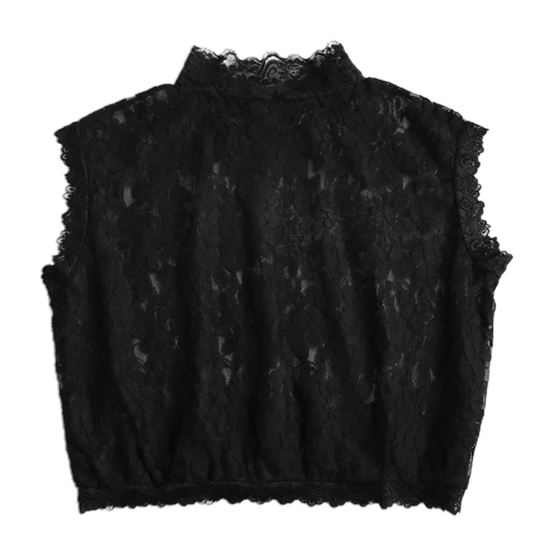

Women Hollow Floral Lace False Fake Collar Turtleneck Detachable Dickey Half Shirt Blouse Elegant Sleeveless Underwear