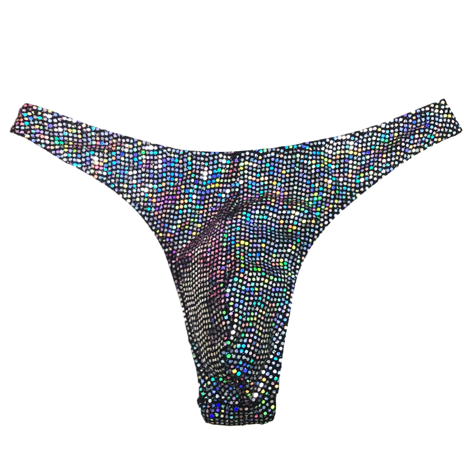 Masked staffs  Men's shiny oversized T-shirt sexy solid bikini high score sexy bikini pants shiny pearlescent pants