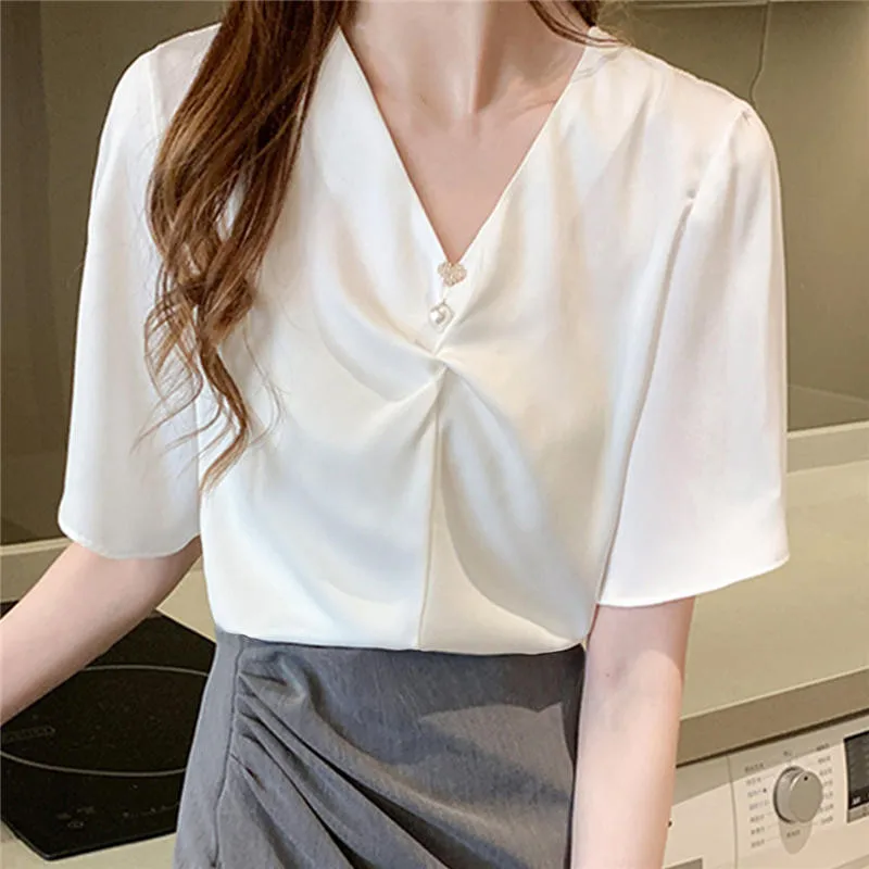 

Шифоновая Блузка для женщин элегантные модные рубашки с короткими рукавами блузки Roupas Femininas; Повседневные женские топы Blusas Ropa Mujer XXL Q4026