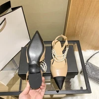 2021 new fashion summer women shoes pointed fashion designer pearl flat women sandals high heels mules black white apricot