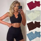 Комплект Спортивный женский из 2 предметов, укороченный топ и шорты, бесшовный, костюм для фитнеса для тренировки