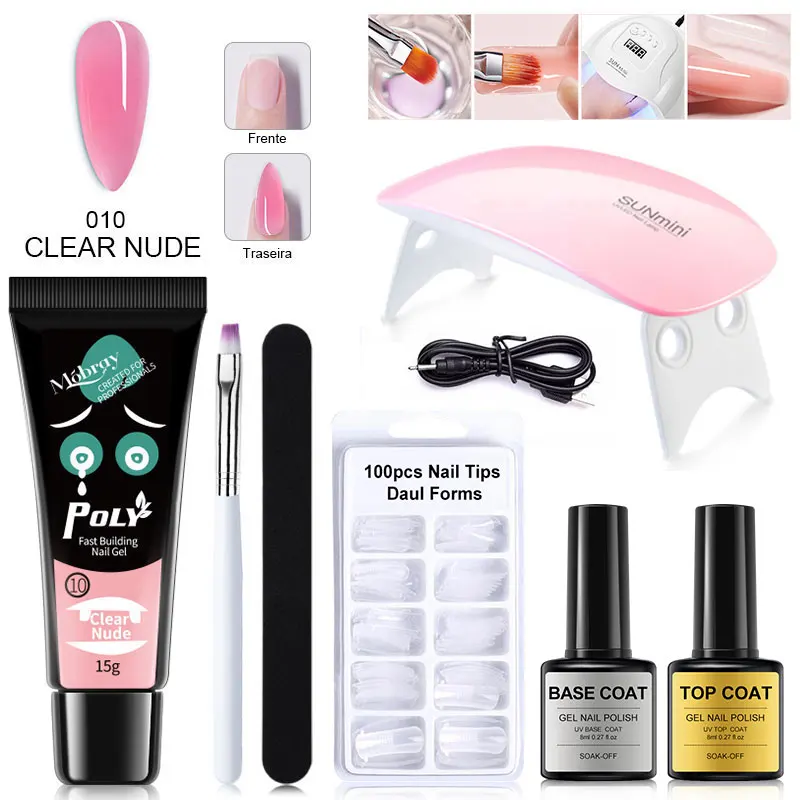 

Mobray Poly Nail Gel Kit 15ml LED Clear UV Gel Varnish Nail Polish Set Quick Building Long Lasting Extension Manicure Set uñas